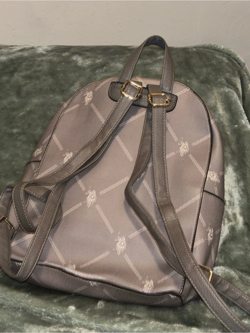 U.S. Polo Assn. Gray Backpack with Cream and Burgundy Stripe
